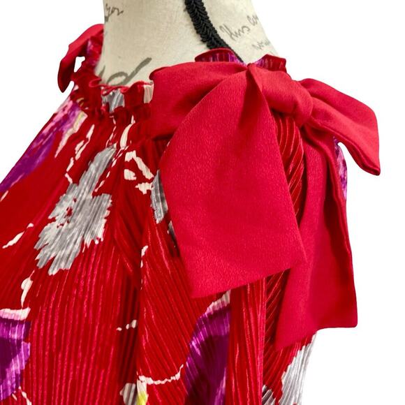 NEW Banana Republic Women's Blouse Red Satin Floral Bow Off-the-Shoulder Top XS - Picture 5 of 10